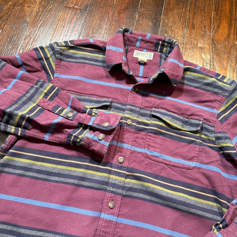 Duluth Trading Shirt Mens Large Burlyweight Chamois Long Sleeve Stripe Button Up